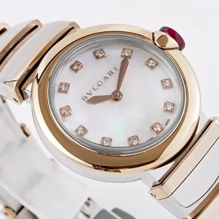 top-tier replicaBvlgari women's white dial18Krose gold with LVCEA series quartz watch detail shots