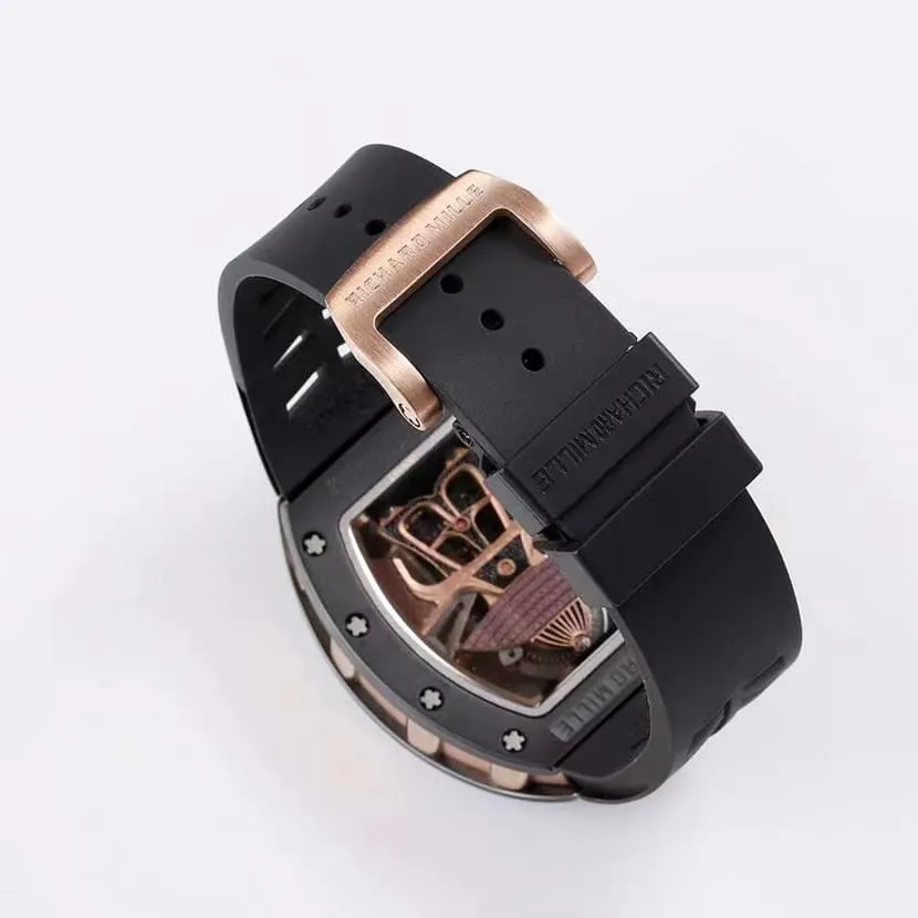 RM Factory Men's Richard Mille Watch, Skeleton Dial, Black Rubber Strap, RM 47 Rear Actual Photo