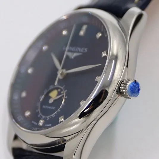 GS factory Longinesreplica watch master series moon phase watch blue dial diamond scale clasp picture