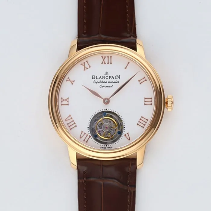 Top-tier watch Blancpain men's white dial Art Master series leather strap watch movement picture