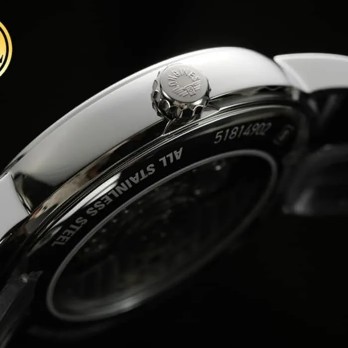 top-tier watch Longines men's gray plate black belt magnificent leather strap watch front view