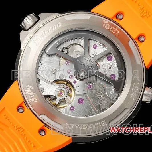 Blancpain collectible watch fifty fathoms black dial titanium mechanical orange rubber model side live photo