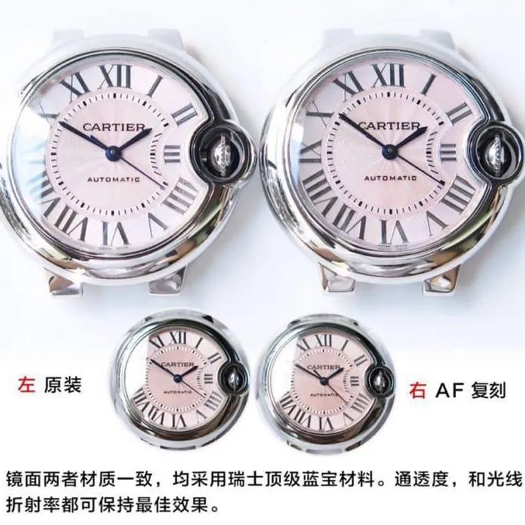AFCartier blue balloon 33 diameter pink W6920100 replicaladies' watch real and fake comparison review detail shots