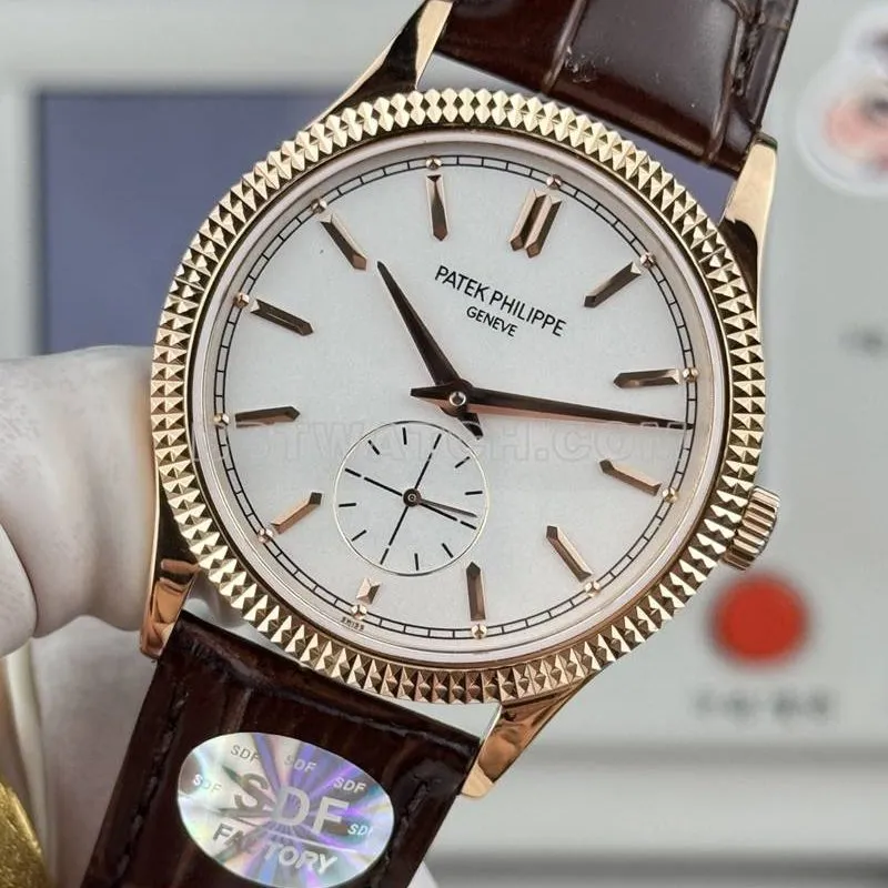 Patek Philippe collectible watch SDF factory classic silver dial nail ring rose gold case 39mmleather strap model front live photo