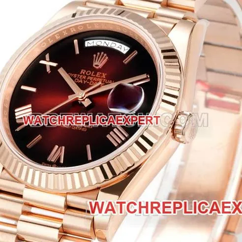 top-tier watch Rolexrose goldPPM factory Day-Date mechanical gradient brown dial Roman numerals caseback live photo