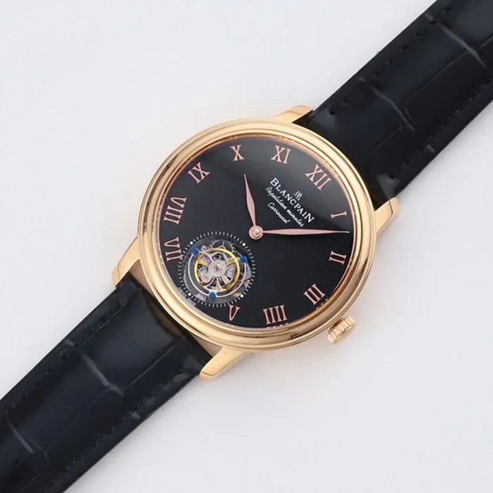 Top-tier watch Blancpain men's black dial Art Master series leather strap watch back cover picture