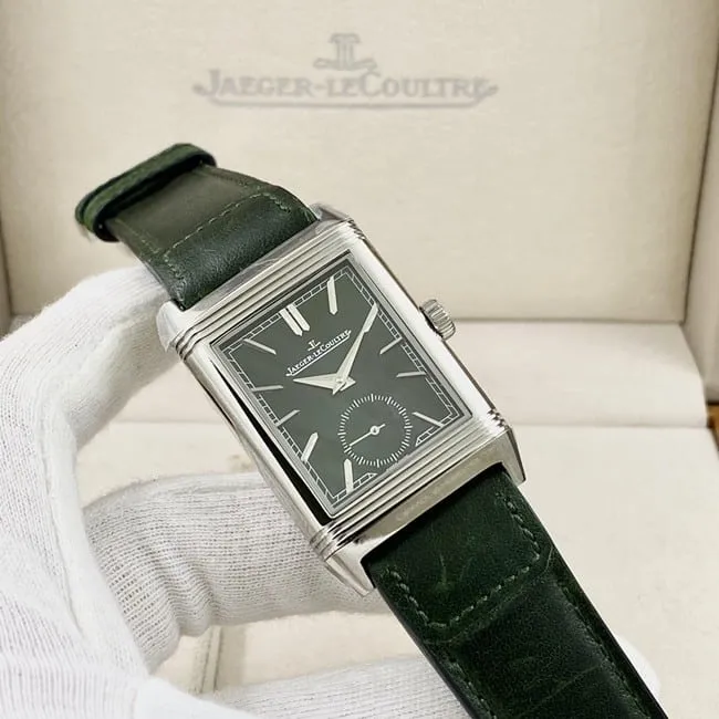 Jaeger-LeCoultretop-tier watch men's green dialgreen dial flip series manual winding leather strap watch clasp picture