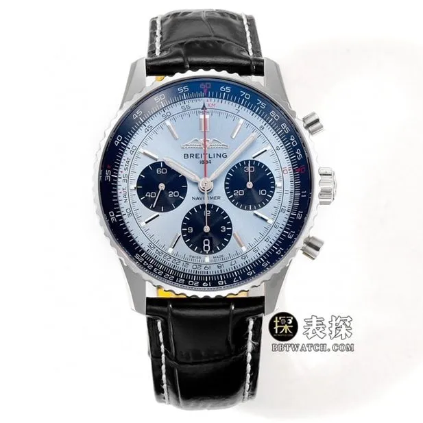 BLS aviation chronograph1Breitling1:1replica watch men's ice blue dialleather strap model AB0138241C1P1side live photo
