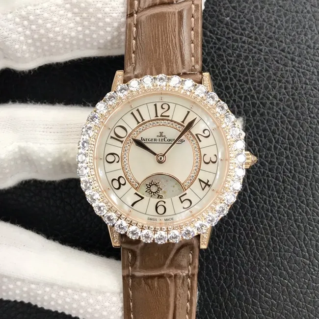 GF Factorytop-tier watch Jaeger-LeCoultre women's white dial brown belt dating series mechanical leather strap watch clasp picture