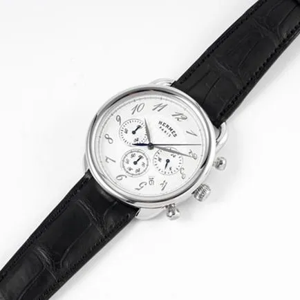 top-tier Hermès men's white dial black belt retro sentiment quartzleather strap watch back cover picture