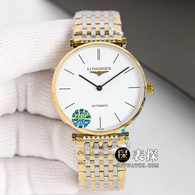 Jialan Longines 1:1replica watch white dial gold steel bracelet model L4.918.2.11.7 front view