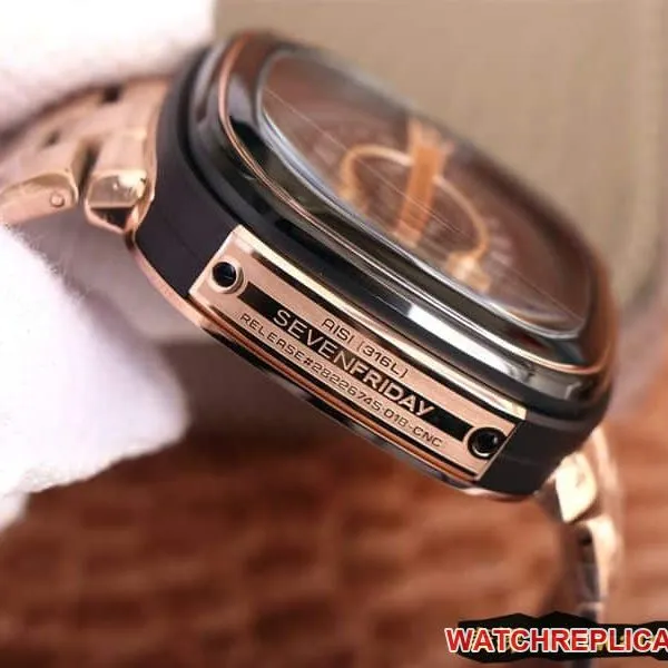 Seven day display five watch SEVENFRIDAY/automatic movementmen's watch Swiss steel bracelet large dialrose gold color front view