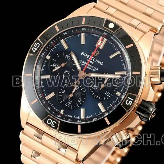Breitling top collectible watches TF factory mechanical chronograph black disk 44mm rose gold steel belt models side actual photo