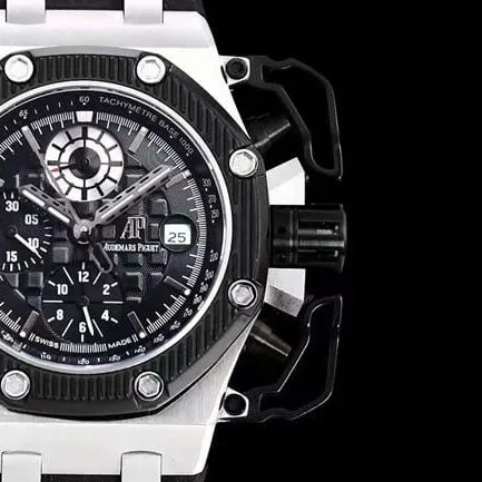 Audemars Piguettop-tier watch men's black dial black rubber strap Royal Oak offshore series mechanical watch back cover picture