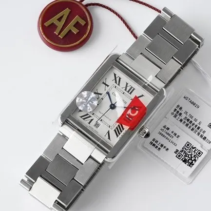 AF Factorytop-tier replicaCartier men's white dialsteel bracelet tank series W5200028 mechanical watch clasp picture