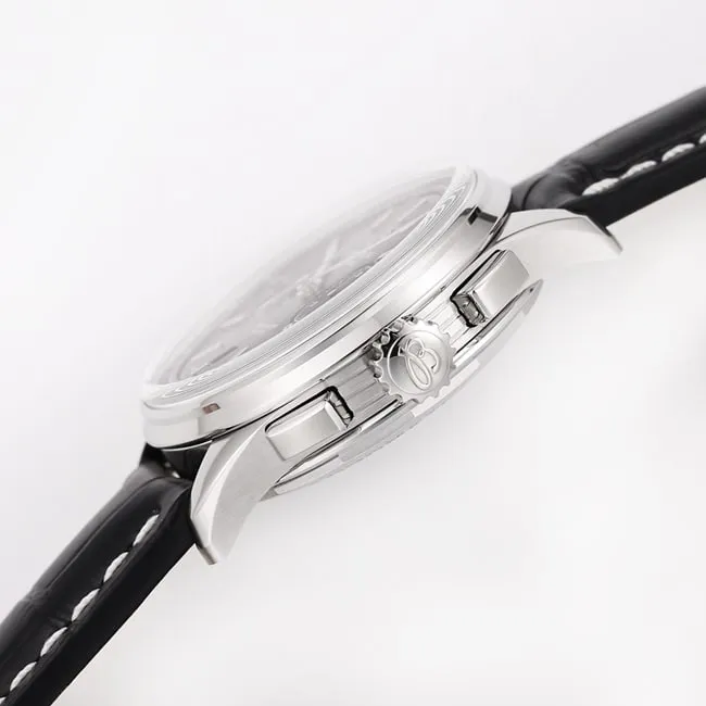 GF FactoryBreitlingtop-tier watch v2 upgraded version automatic movement men's black dial black leather strap watch side view