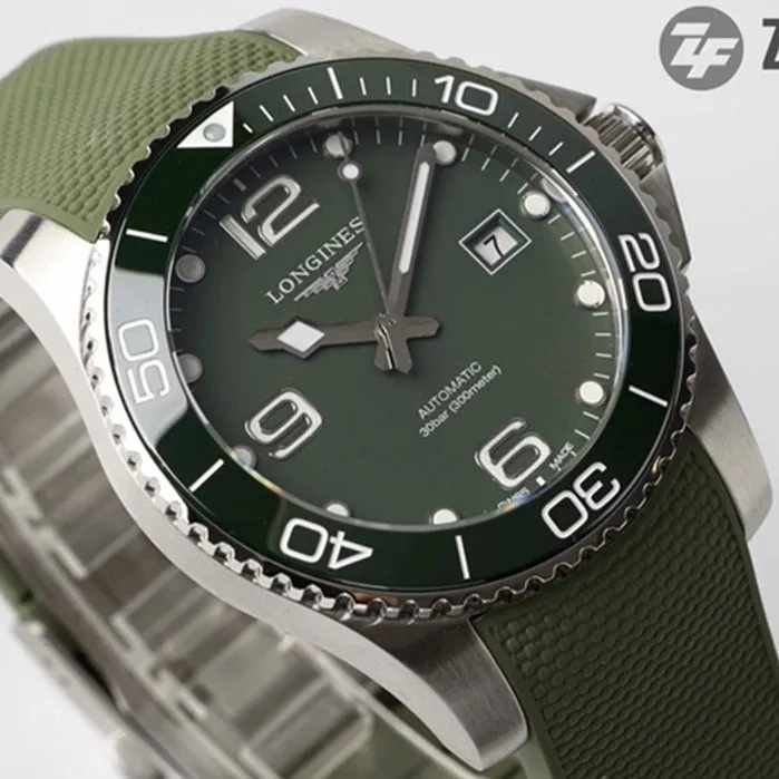 Top-tier watch Longines men's green dial Concas series leather strap watch back cover picture