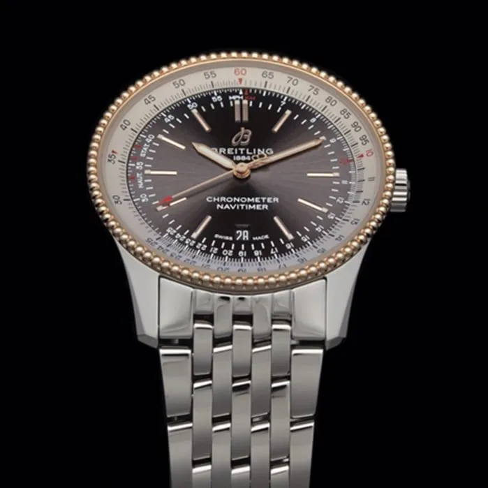 top-tier watch Breitling men's black dial aviation chronograph1 series steel bracelet watch clasp picture
