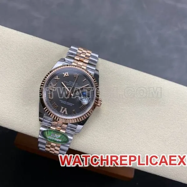 Rolex1:1replica watch ARF FactoryDatejust gray plate 36mm rose goldsteel bracelet model side live photo