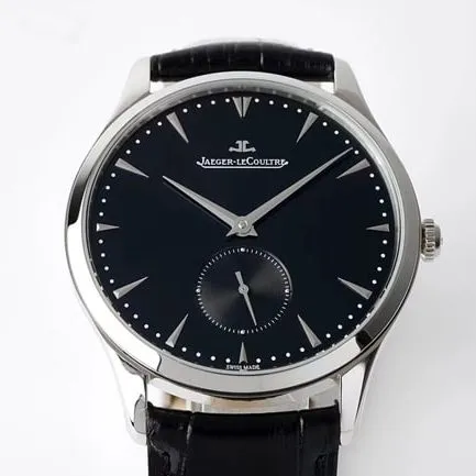 ZF FactoryJaeger-LeCoultretop-tier watch men's black dial black belt small seconds leather strap ultra-thin master series mechanical watch front view