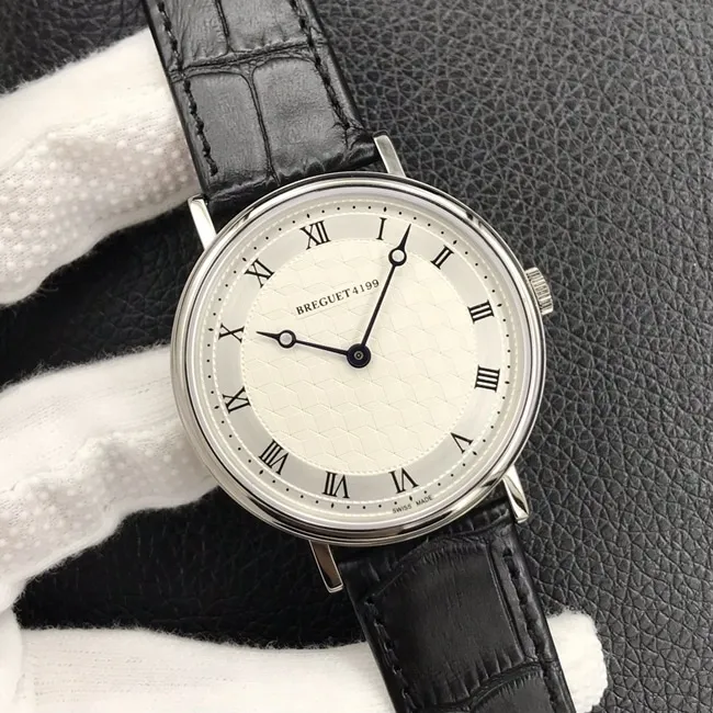 Top collectible watches Breguet men's classic series white dial black strap mechanical leather strap watch movement diagram