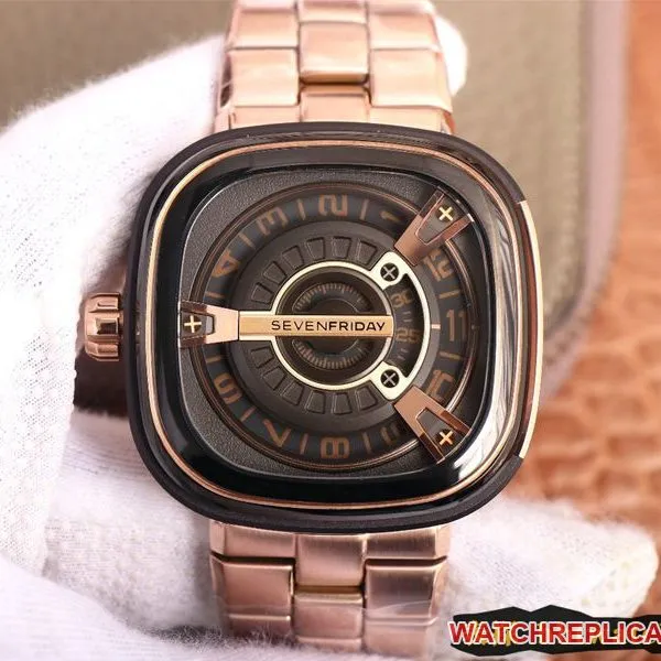 Seven day display five watch SEVENFRIDAY/automatic movementmen's watch Swiss steel bracelet large dialrose gold color front view