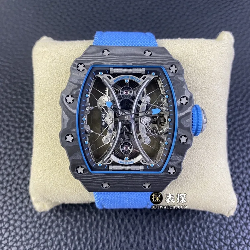 Richard Mille men's RM 53-01top-tier 1:1super watch men's hollow disc rubber model pictures and prices side live photo