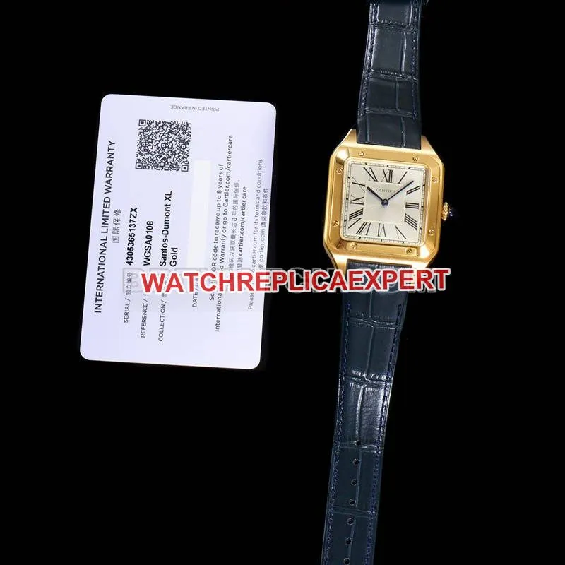 Cartier collectible watch F1 factory Santos white dialyellow gold case leather strap model braceletlive photos