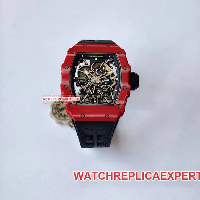 1:1replica watch RM35-02 UMI factory Richard Mille red shell black belt caseback live photo