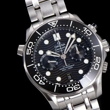 OM Factorytop-tier watch Omega men's black dialsteel bracelet new Seamaster 300m 44mmchronograph watch front view