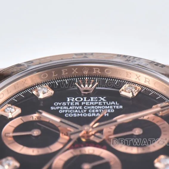 C factory RolexDaytona1:1super black diamond face rose goldsteel braceletm116505-0015front live photo