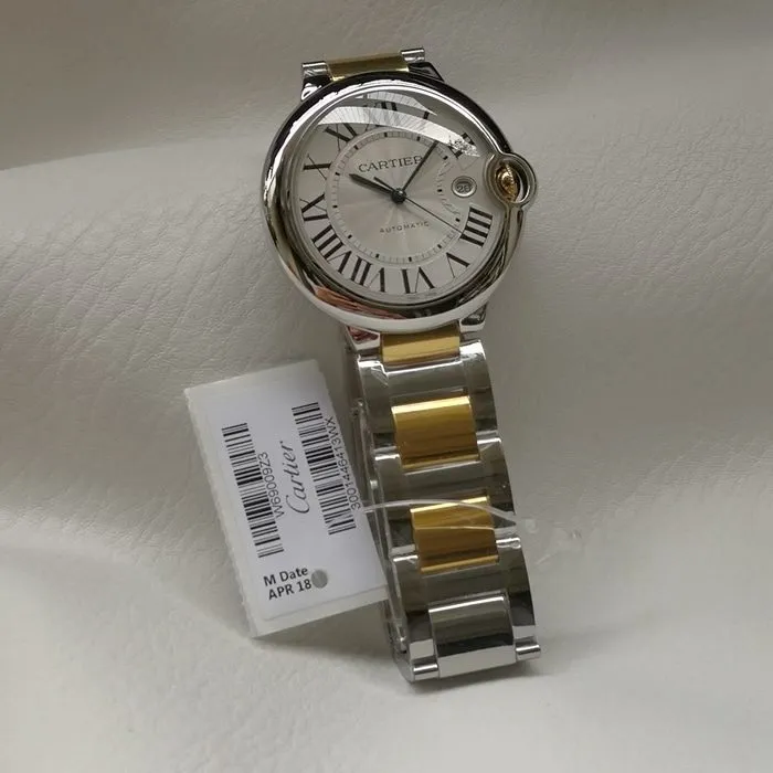 top-tier watch Cartier men's white dial blue balloon series steel bracelet watch side view