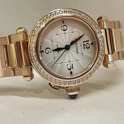 top-tier watch Cartier women's white dialsteel bracelet key series 18krose gold watch front view