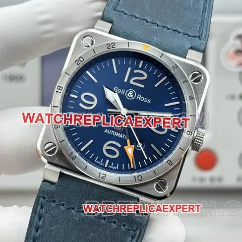 top-tier watch Bellis blue dial 42mm dual time zone leather strap caseback live photo