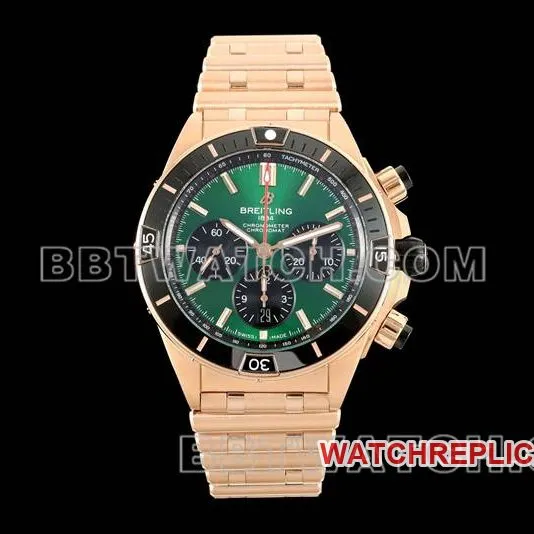Breitling optimal collectible watches TF factory mechanical chronograph green disk 44mm rose gold steel belt models side actual photo