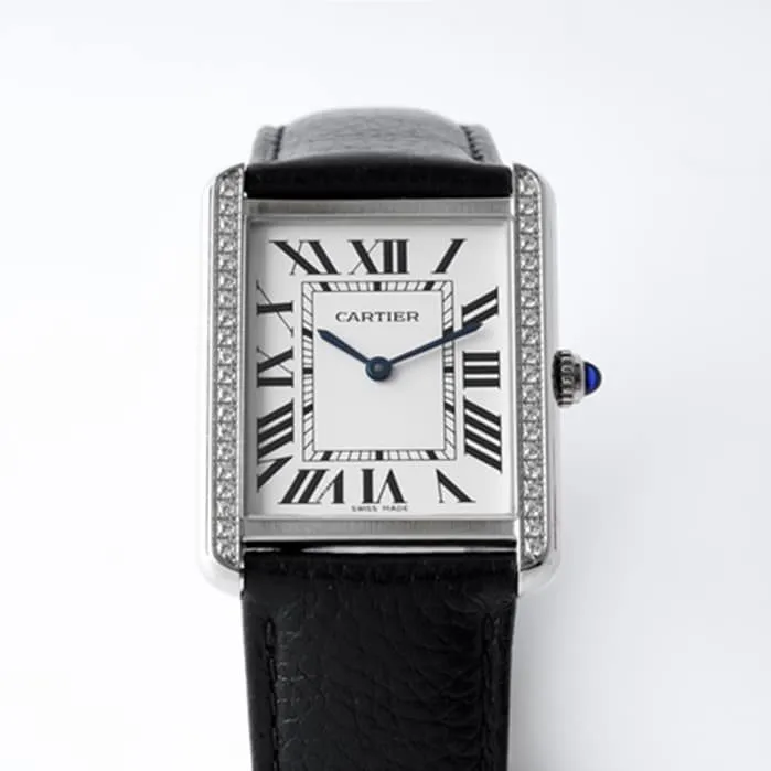 top-tier watch Cartier women's white dial tank series leather strap watch clasp picture