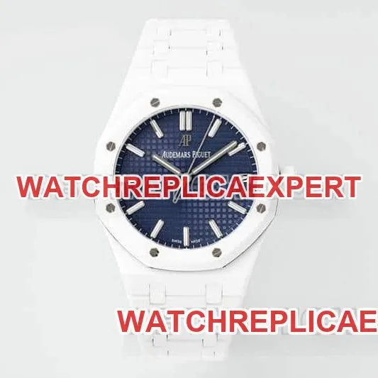 APS factory Audemars PiguetRoyal Oaktop-tier replicablue dial white ceramic15500side live photo