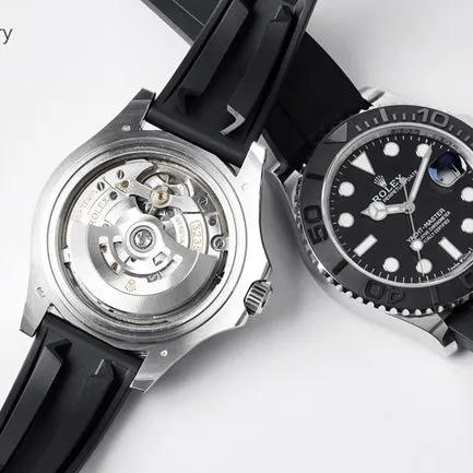 top-tier replicaRolex men's black dialrubber strap yacht-master series mechanical watch movement picture