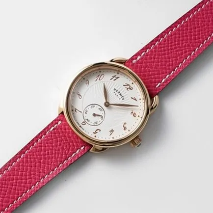 top-tier Hermès women's white dial red strap classic series quartzleather strap watch detail shots