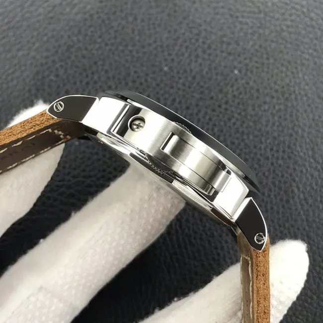 HW factory Paneraireplica watch men's green dial brown belt manual mechanical leather strap watch back cover picture