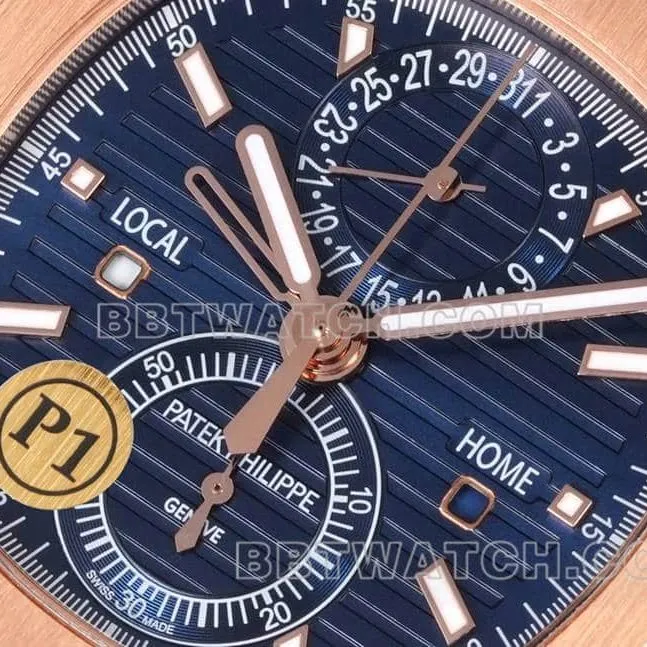 Sporty and elegant collectible watches P1 factory Patek Philippe blue disk rose gold mechanical steel belt models 5990 back actual photo