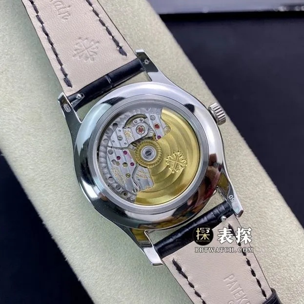 KM factory Patek Philippe complex function timepiece 5205G1:1super watch men's blue dialmoon phaseleather strap model picture and price caseback live photo