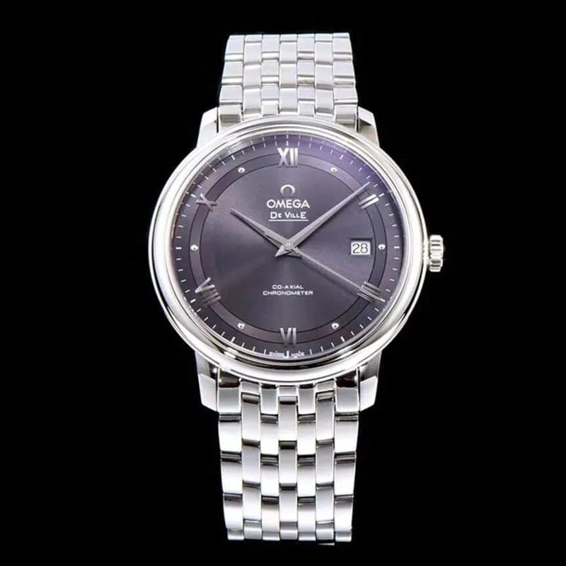 replicaOmega watch De Ville series men's mechanical ultra-thin watch temperament gray white steel front view