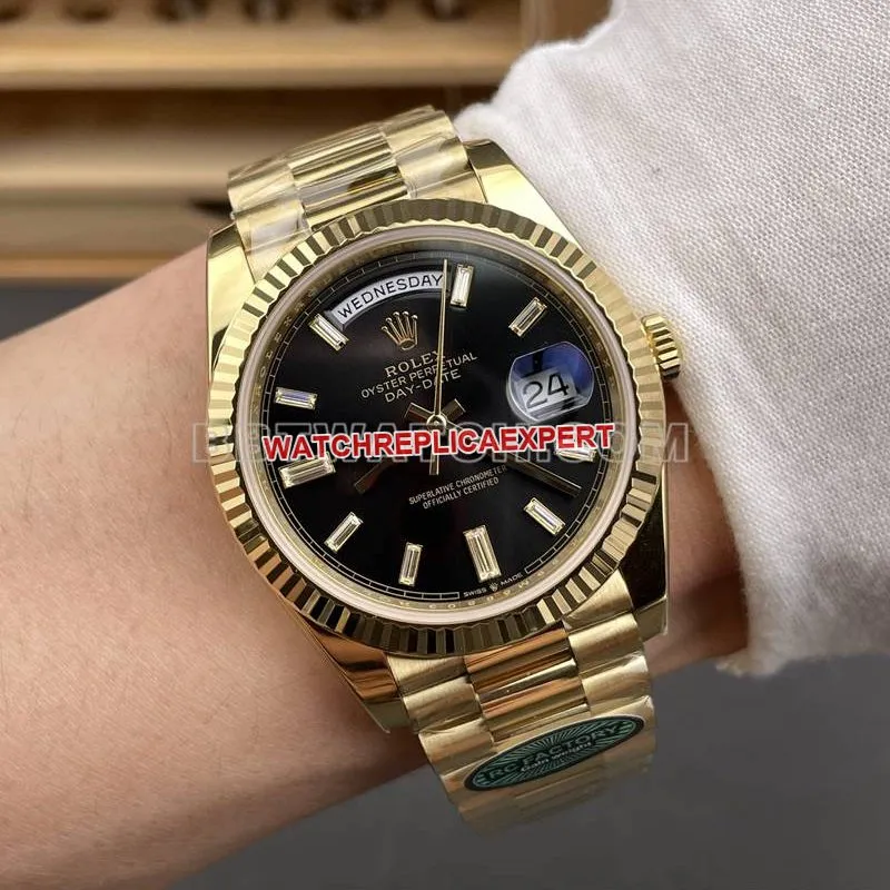 Rolex collectible watch RC factory Day-Date40mmblack dial3255yellow goldsteel bracelet model clasplive photos