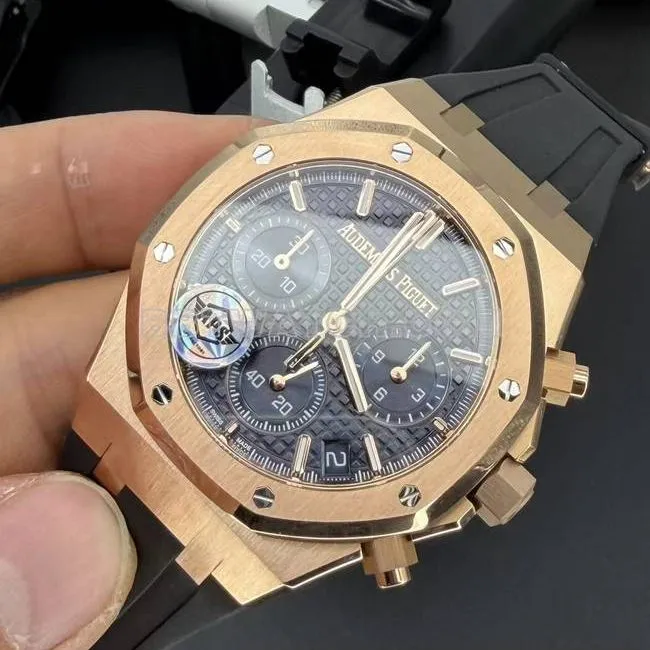 top-tier watch APS factory Audemars PiguetRoyal Oakblue dialrose gold rubber braceletcaseback live photo