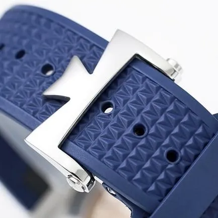 8F factory top-tier replicaVacheron Constantin men's blue dialrubber strap ultra-thin series self-winding mechanical watch side view