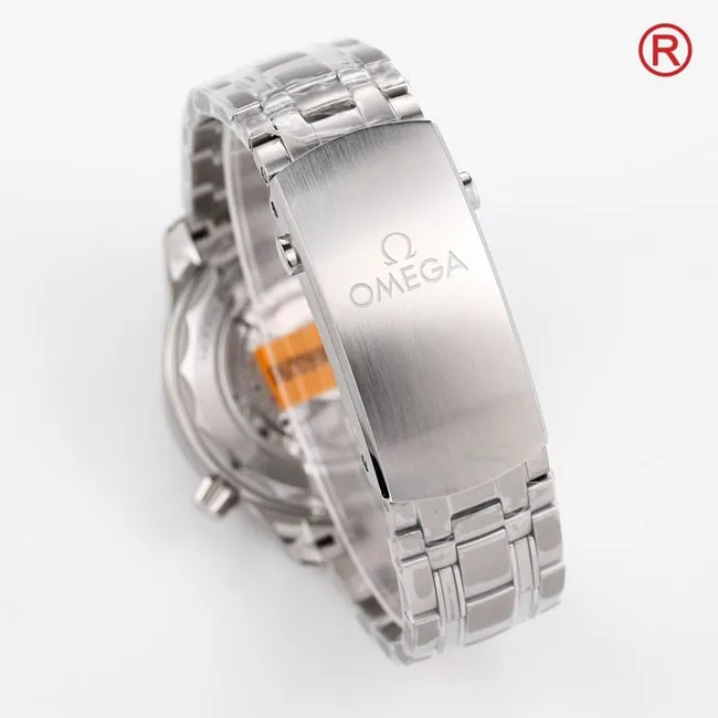 Top Omega Men's Black Plate Steel Strap Seamaster 300M Automatic Mechanical Watch Front View