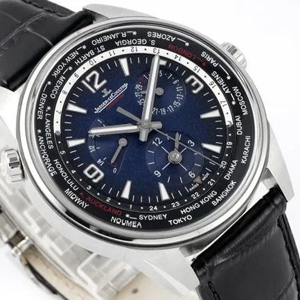 ZF FactoryJaeger-LeCoultretop-tier watch men's blue dial black belt Geographer Q1428421 series disc mechanical leather strap watch clasp picture