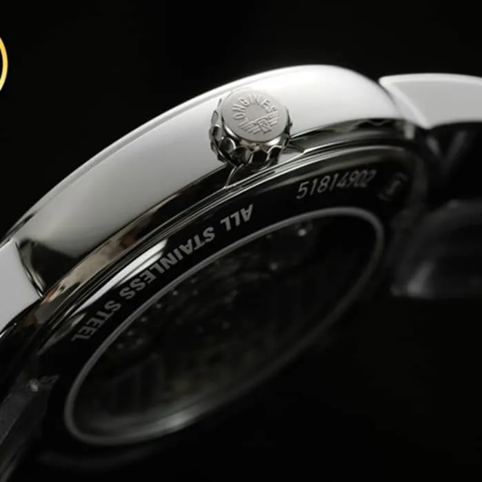 Top-tier watch Longines men's white dial black belt Rosewood series 40mm mechanical leather strap watch side view