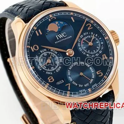 top-tier watch APS factory Portugal IWC perpetual calendar blue dialrose goldside live photo